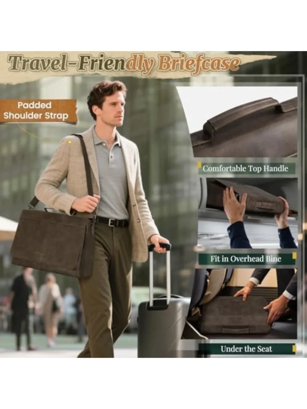 Vintage PU Leather Messenger Bag for Men - 15.6